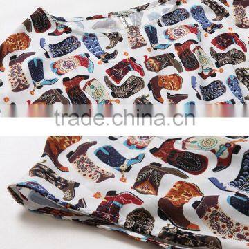 Wholesale Women Short Sleeve Digital Printed Elegant Slim Midi Dress Ladies Casual Chiffon Dresses photo-5