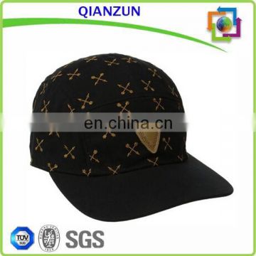 Leather patch logo 5 panel baseball cap custom back strap 5panel cap and hat