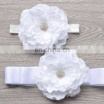 2 Pcs Set Laced Peony Flower Sash Belt Matching Headband For Kids photo-5