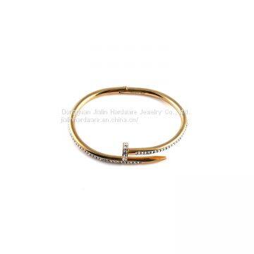 Fashion stainless steel rhinestone nail style openable bangle bracelet for women girl jewelry