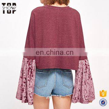Wholesale Crewneck Sweatshirt Plain Sweatshirt Custom Velvet Bell Sleeve Mixed Top photo-5