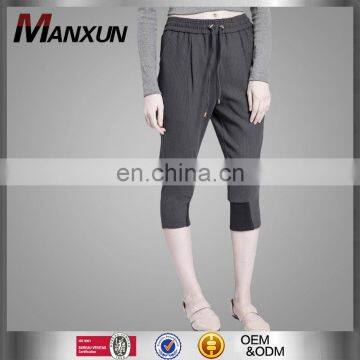 Latest fashion fat women woven medium cropped pants