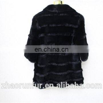 Cheap High Quality Fur Jacket Clothing Black Rex Rabbit Fur Coat With Mink Fur Piping photo-2