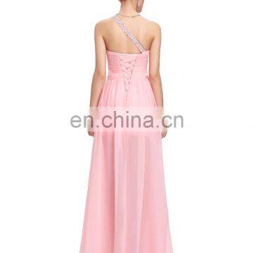 Grace Karin Short Front Long Back Chiffon One Shoulder Pink Prom Dress CL3828 photo-3