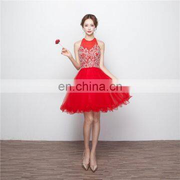 New Design Youthful Red Party Dress Jewel Sleeveless A Line Beaded Sequins Hollow Mini Tulle Evening Dress