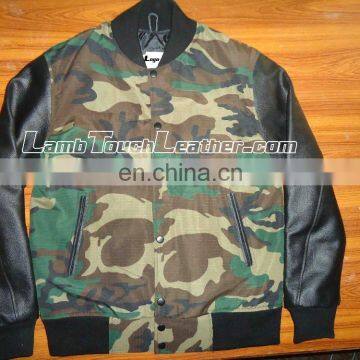 New 2016 Camo Body Geniune Leather Sleeves Varsity Jacket/Camo Varsity Jacket/American Camo Jacket/Leather Sleeves Camo Body