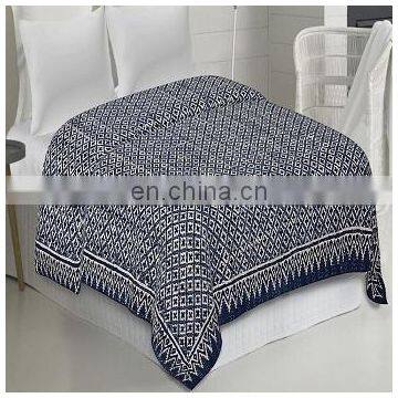 Queen Size Kantha Bed cover Indigo Blue Kantha Quilt Hand Quilted Throw sheet