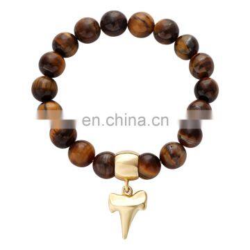 Bohemian Jewelry Personality Handmade Natural Stone Bead Gold Shark Tooth Charm Bracelet
