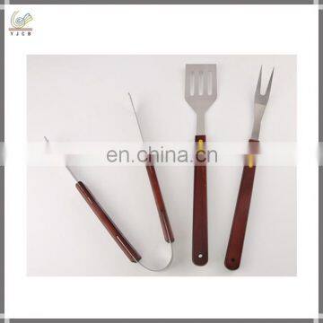 Classic wooden handle outdoor bbq tools stainless steel 3 piece bbq tool set for garden