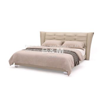 Bed With Unique Headboard   modern leather king size bed   OEM modern leather queen size bed   leather beds for sale