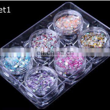 Nail Art Supply 6 pcs/set Holographic Mix shape hexagon rhombus Nail sequins Sparkling Paillette Spangles