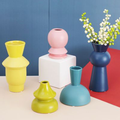 Small Pink Yellow Blue Nordic Style Morandi Color Dining Table Vase Craft Art Decoration