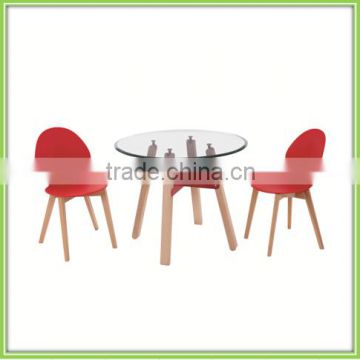 Children Small Round Glass Coffee Table With Red Chairs