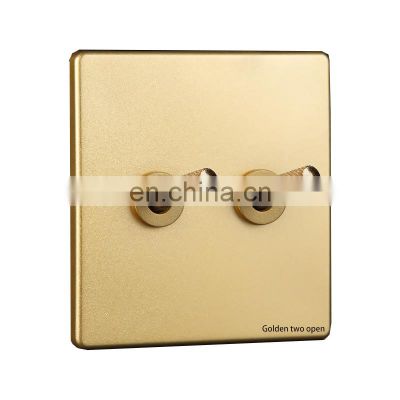 Retro gold 2 open Nordic minimalist home improvement theme brass lever 86 type concealed electrical wall switch panel