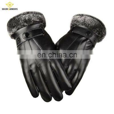 Fashion Men Leather Gloves Wrist Solid Leather Gloves Men's Sheepskin Driving Winter Warm Gloves photo-2