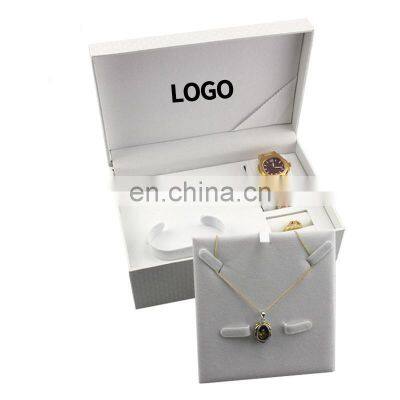 Wholesale custom logo white clamshell paper set box jewelry necklace ring watch box