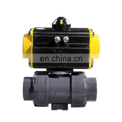 Acid Chemical Resistant PVC Plastic Double Union Ball Valve with Pneumatic Actuator