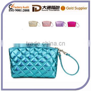 Flash metal substantial PU cosmetic bag with hardware buckle