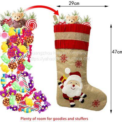 Christmas DecorationsSackcloth Embroidery Christmas Socks Gift BagChristmas Decoration Pendant photo-2