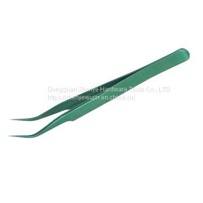 Green Stainless Steel Niezi Elbow Pointed False Eyelash Grafting Tool Assistant Tweezers Eyelash Planting photo-3