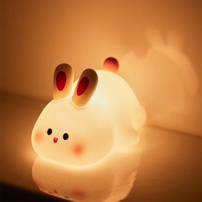 EGOGO rechargeable led soft touch bunny silicone night light for kids rabbit lamp  animal lamp light up silicone led night light