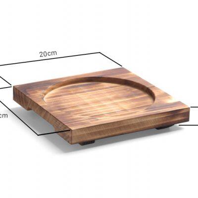 Round Wooden Base Cast Iron Sizzling Plate Two Ears New Design Cast Iron Paella Pan Deep Fry Pan photo-3