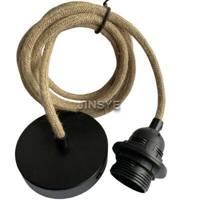 E26 E27 UL CE VDE SAA Black Lamp Socket Hemp Rope Pendant Lamp Cord Hemp Rope Electrical Cable With Ceiling Canopy