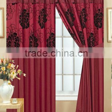 Elegant Ready Made Flock Curtains with 2 Tie Backs