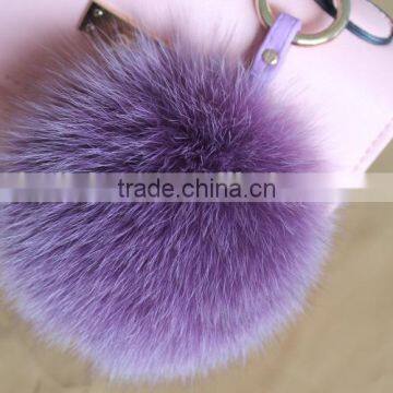 New Arrival Hot Selling 100% Real Fox Fur Pom Pom Leather Key Rings photo-2