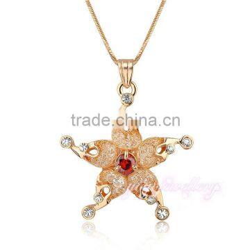 Ladies starfish shaped pendant mesh crystal gold necklace