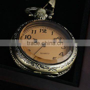 New Mens Stainless Steel Case White Dial Amber Front Antique Pocket Watch with Chain