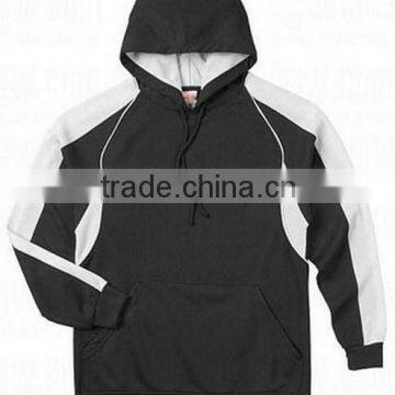 custom high quality 100% polyester men pullover black hoodie wholesale