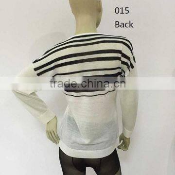 2016 spring/Summer 60% linen 40% viscose crew neck long sleeve with stripe pullover sweater