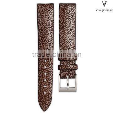 high quality brown stingray leather men watch strap with hand stitching craft products