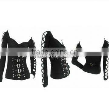 Hot selling black cotton corset top with long sleeves