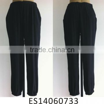 Fashion viscose pure black ladies baggy pants