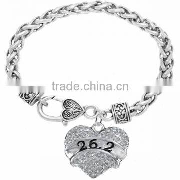 Genuine Austrian Clear Crystal " 26.2 " Charm Chain Link Bracelet