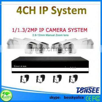 2015 hot selling item 4CH 720p Ip System Kit Nvr Ip Camera ,60m IR-Range long IR distance outdoor IP camera