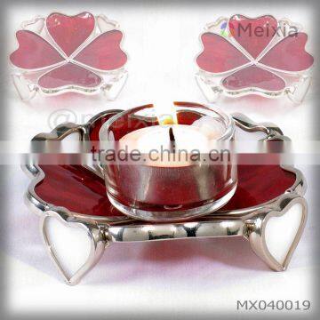 MX040019 china wholesale tiffany style heart shapped stained glass candle holder for wedding decoration