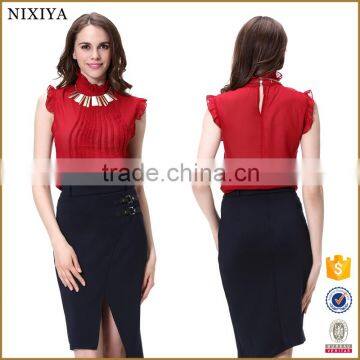 2016 Guangzhou New Arrivals Summer Sleeveless Red Chiffon Top