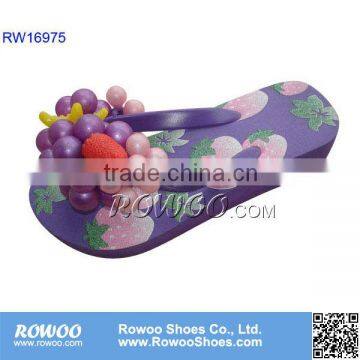 grape decorated wedge heel slippers