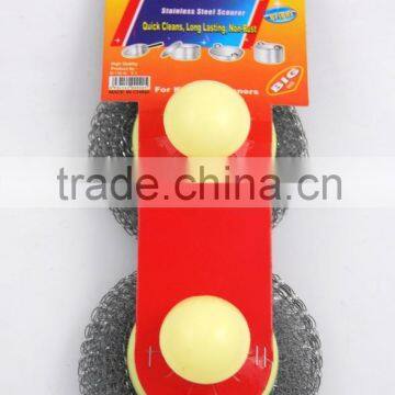 2pc 18g galvanized mesh scourer with handle for kitchen pan cleaning