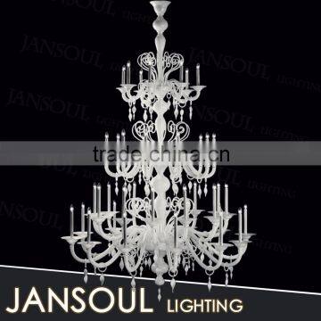 24 lamps white modern hotel lights luxury 3-tiers glass blooming tree chandelier