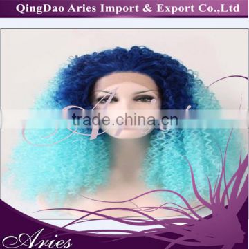 12"-30" blue to green Ombre Synthetic Lace Front High Heat Resistant Wig