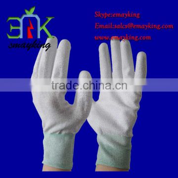 High quality ESD palm PU coated gloves, palm fit gloves with carbon fiber