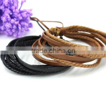 Knitting Leather Straw Rope Bracelet For Boys,Fashion Leather Bracelet For Men photo-5