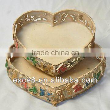 Shabby chic heart shape metal tray