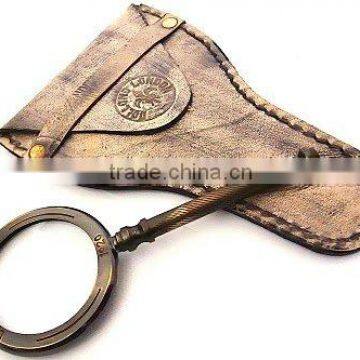 antique Handheld Magnifying glass with leather case