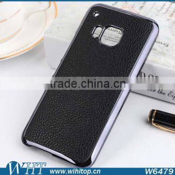 Wholesale Cell Phone Case for HTC M9 Back Cover, Litchi Skin Leather for HTC M9 Case Gold