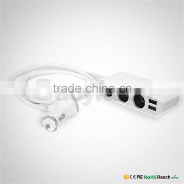 Powerful Dual Usb Car Charger With 3 Cigar Lighter Family Charger for Smart Phone
